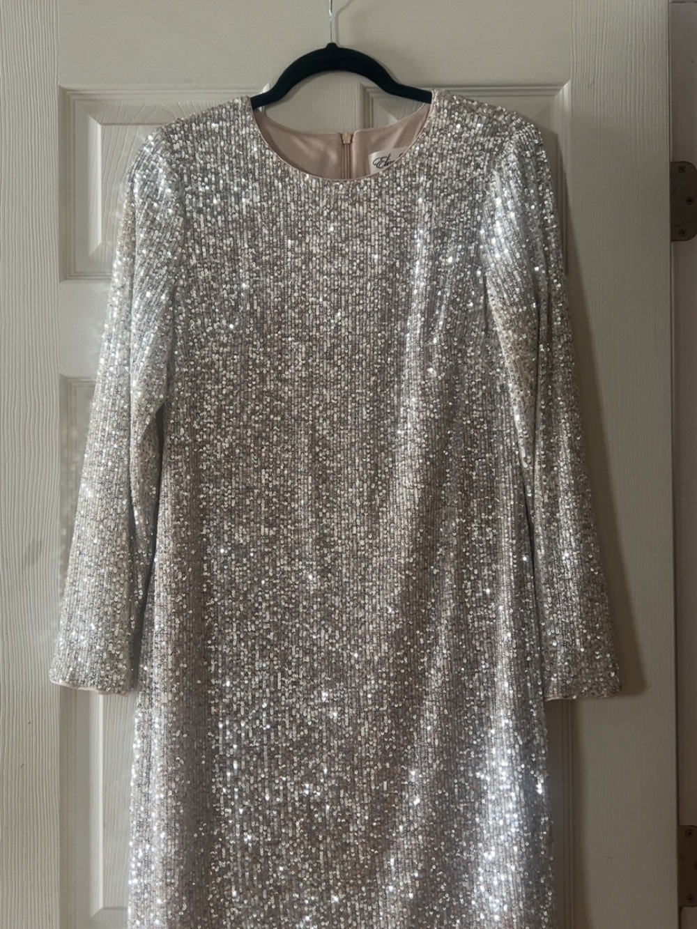 Eliza J Silver Sequin Long Sleeve Shift Dress
